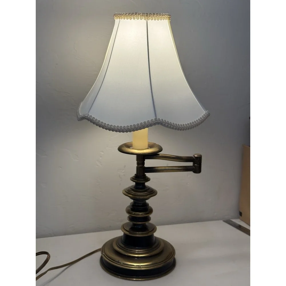 Vintage Solid Brass Metal  Hollywood Regency Style Table Lamp Heavy Armed Extend